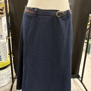 Navy Blue Vintage Skirt with Vintage Real Leather Belt